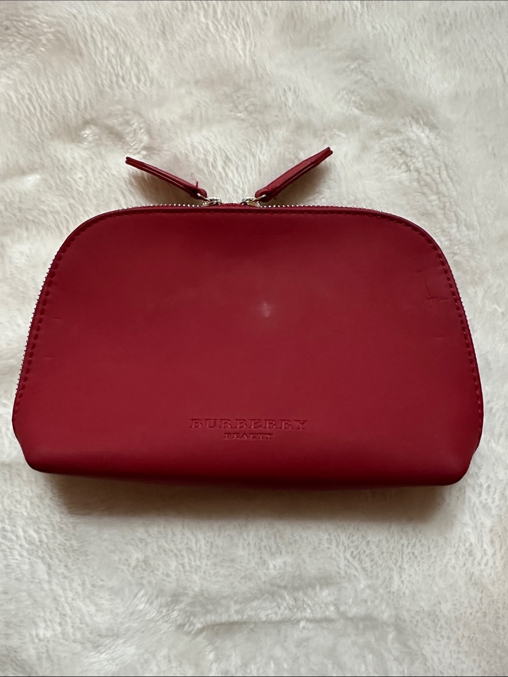 BURBERRY Prettiest Red Vegan Leather Cosmetic Case 7.5”x5” Luxury Brand Quality